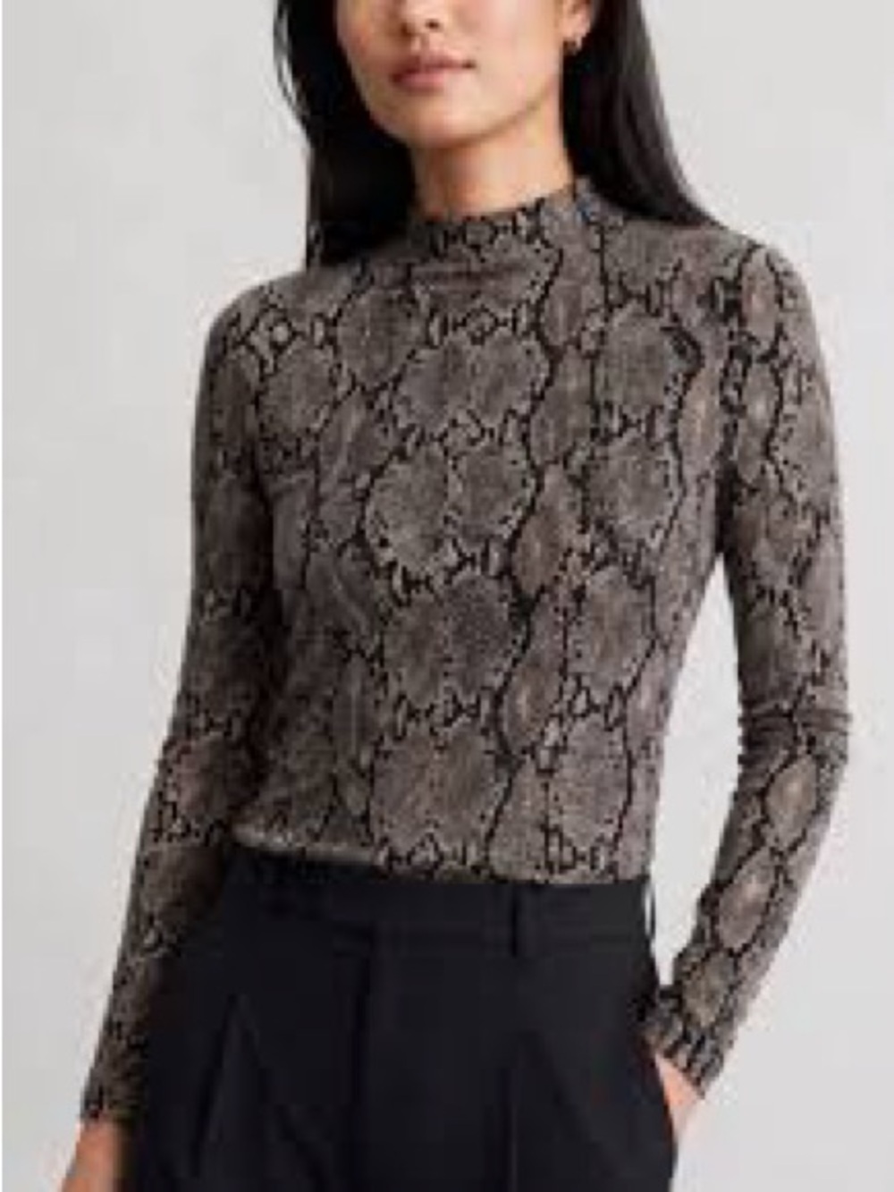 046 Babaton Neutral Snake-Print Long Sleeve Tunic in Brown & Black